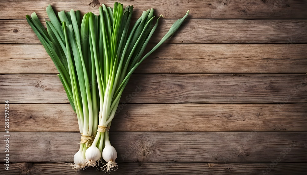 fresh spring onions on wooden background fresh spring onions on wooden background