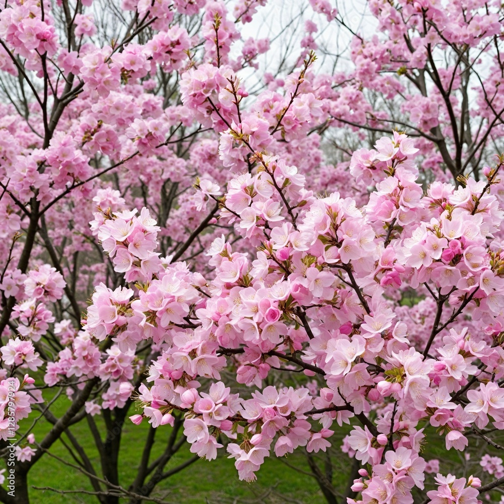 Spring Awakening: Trees Adorned with Pink and White Blossoms Spring Awakening: Trees Adorned with Pink and White Blossoms