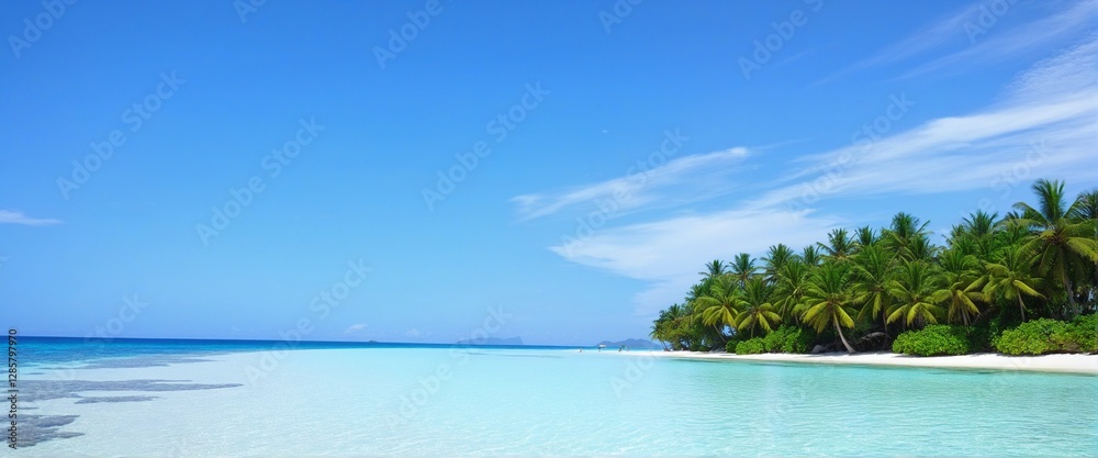 An idyllic beach scene featuring turquoise waters, soft sandy shores, and vibrant greenery. An idyllic beach scene featuring turquoise waters, soft sandy shores, and vibrant greenery.