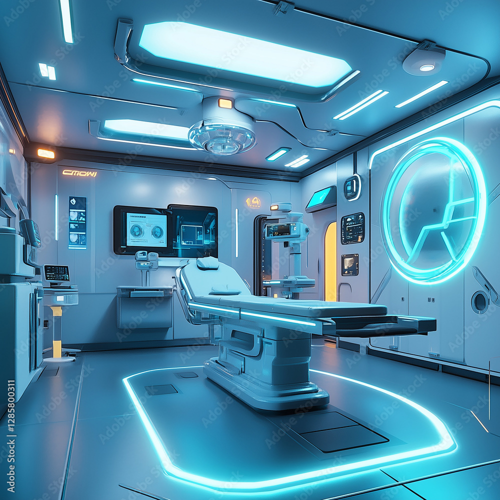 High-Tech Medical Room with Advanced Equipment and Holographic Displays High-Tech Medical Room with Advanced Equipment and Holographic Displays