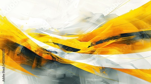 Abstract dynamic yellow and grey paint strokes photo