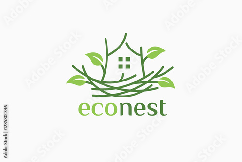 eco nest logo with a simple house on a bird's nest