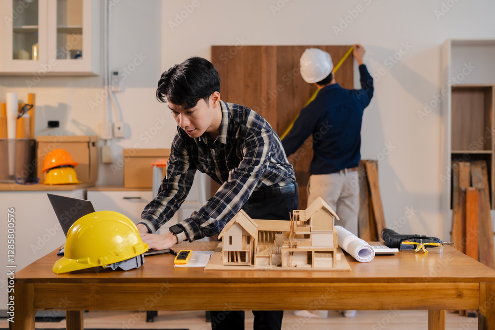 Team architect or engineer in office working on architects project.. Team architect or engineer in office working on architects project..