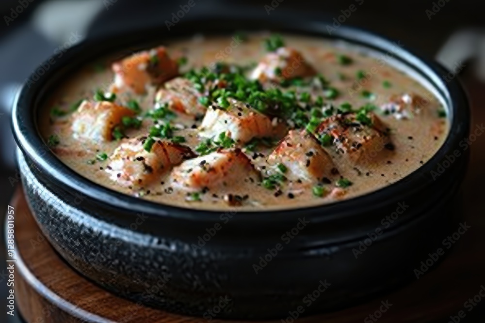 Creamy lobster bisque delight gourmet kitchen food photography rustic setting close-up culinary experience Creamy lobster bisque delight gourmet kitchen food photography rustic setting close-up culinary experience