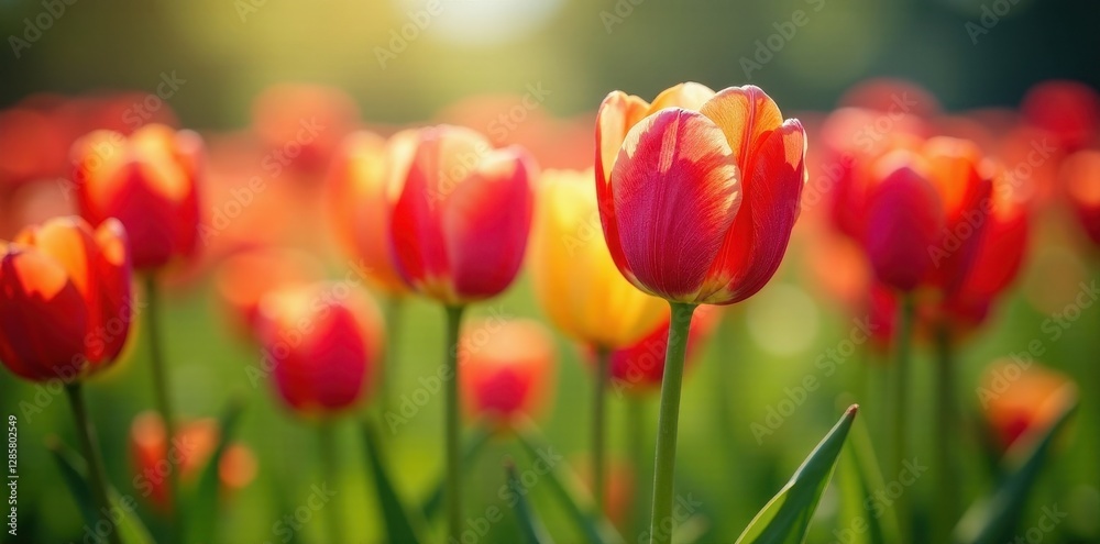 Vibrant tulips blooming in a lush spring meadow, nature, bright, field Vibrant tulips blooming in a lush spring meadow, nature, bright, field