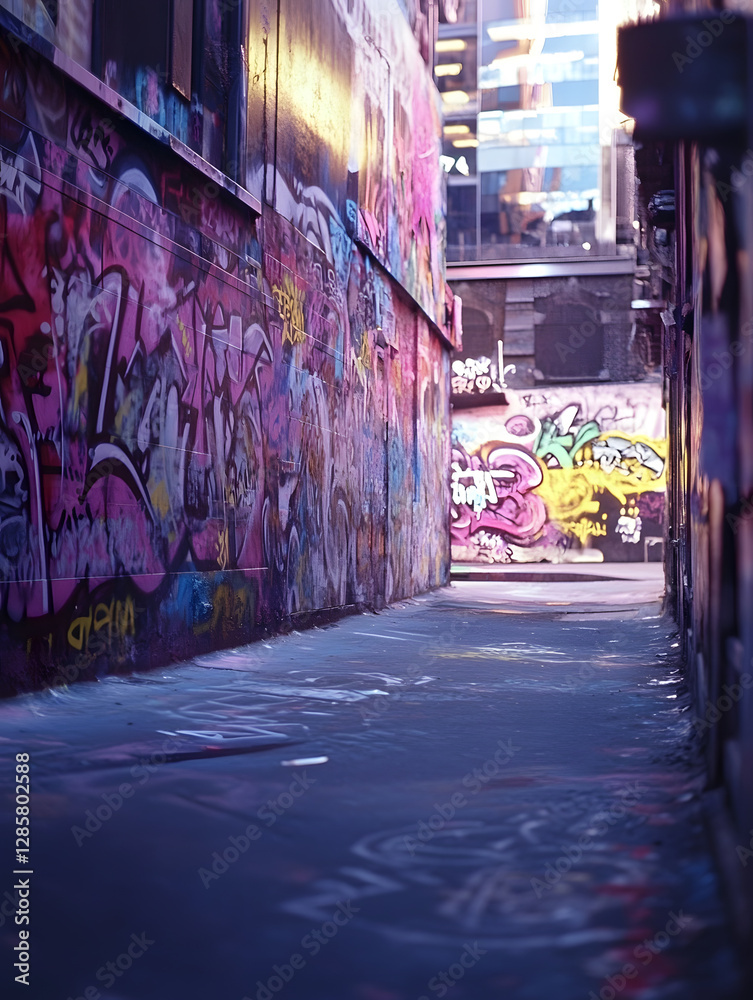 Fototapeta premium Colorful Urban Graffiti Alleyway in City with Vibrant Street Art : Generative AI