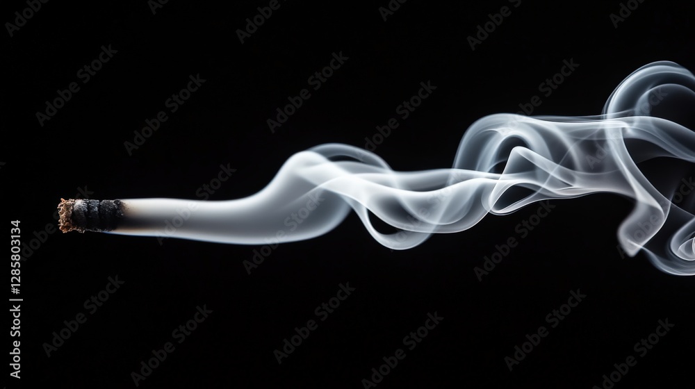 Captivating smoke trails from burning cigarette dark studio photography minimalist close-up visual effects Captivating smoke trails from burning cigarette dark studio photography minimalist close-up visual effects