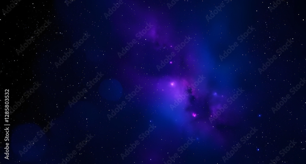 Fototapeta premium Deep space cosmic galaxy black navy blue violet purple abstract background. Stars nebula celestial shimmer glow. Futuristic sci-fi