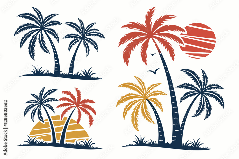 Fototapeta premium set of Palm tree silhouette vector illustration