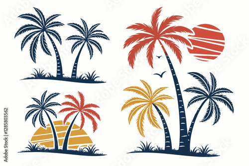 set of Palm tree silhouette vector illustration