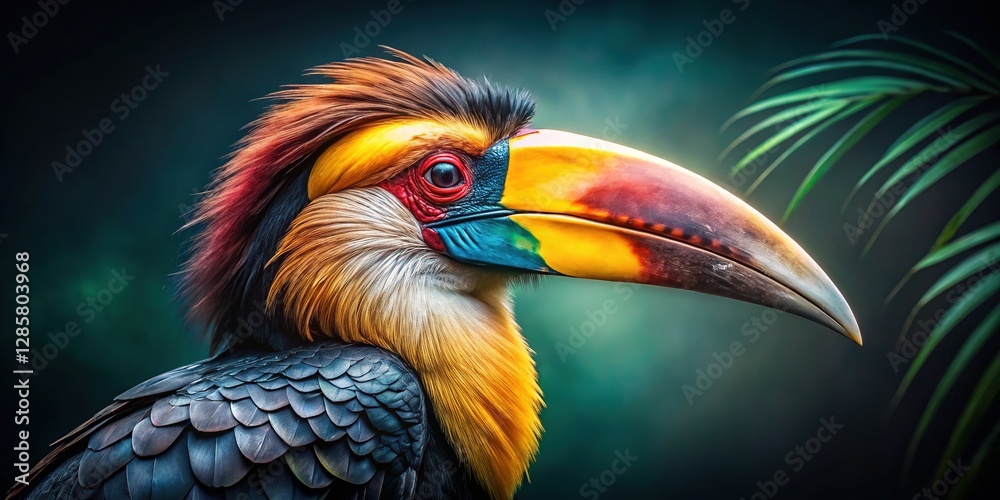 Fototapeta premium Stunning Portrait of the Wreathed Hornbill, a Southeast Asian Forest Jewel