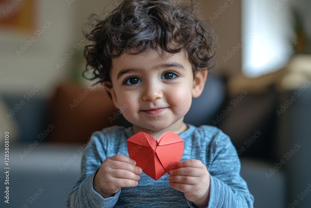 Valentine's day greeting and funny gift. Subtle smile face cute middle eastern toddler boy with small paper heart in hands. Cute baby with love. Sweet toddler moment on valentine's. Valentine's day greeting and funny gift. Subtle smile face cute middle eastern toddler boy with small paper heart in hands. Cute baby with love. Sweet toddler moment on valentine's.