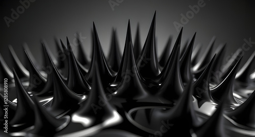 Magnetic ferrofluid spikes background. Metallic black liquid forming sharp geometric peaks