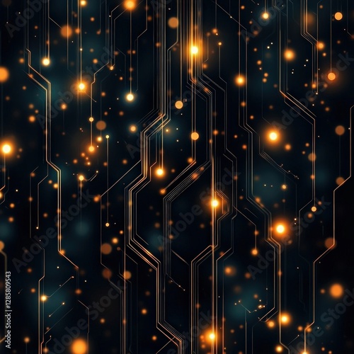 Abstract Digital Background with Bright Glowing Circuits and Lights