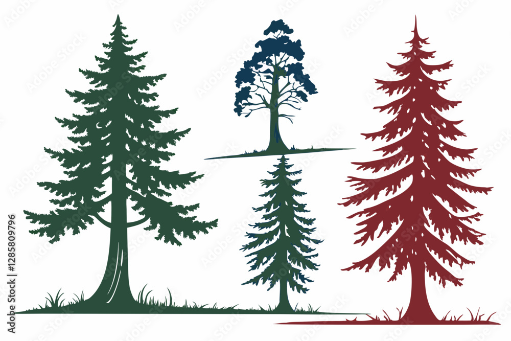 Obraz premium set of Fir tree silhouette vector illustration