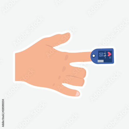 Pulse Oximeter Illustration.  Illustration of a hand using a pulse oximeter to measure oxygen saturation and heart rate. Ideal for medical and healthcare content