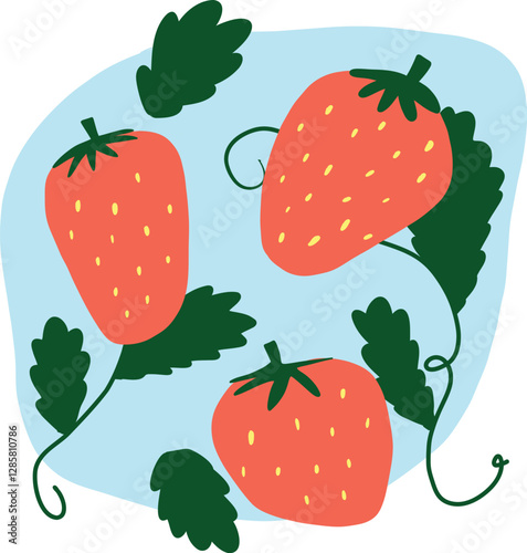 Strawberries with leaves vectorial illustration