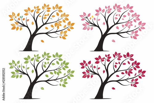 set of Dogwood tree silhouette vector illustration