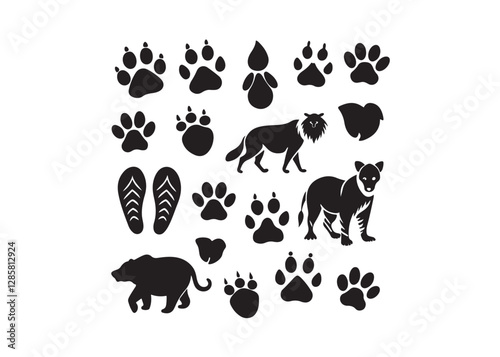 Animal Paw Prints and Silhouettes, Paw footprint icon set, paw print icons in different style,