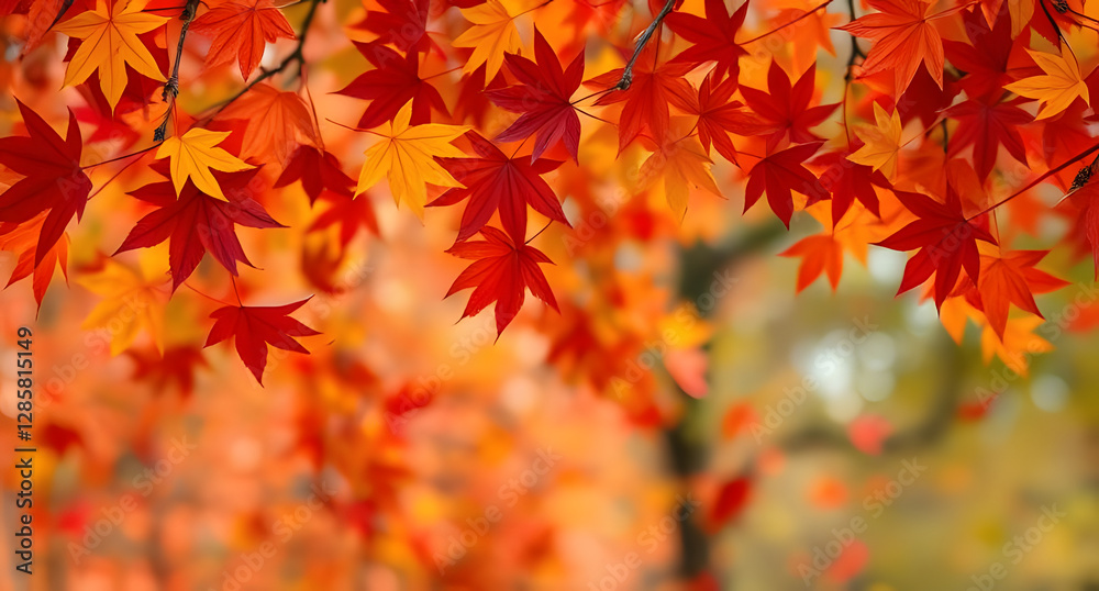 Falling autumn leaves background. Rich reds, oranges, and yellows twirling in mid-air Falling autumn leaves background. Rich reds, oranges, and yellows twirling in mid-air