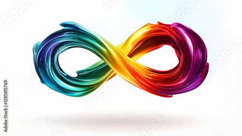 Rainbow infinity symbol floating on white background, representing neurodiversity and awareness for World Autism Awareness Day