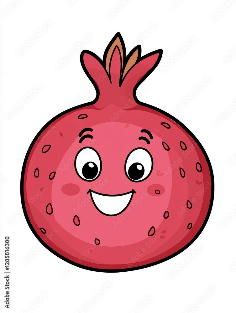 Fototapeta premium Cartoon Pomegranate Fruit Face on White