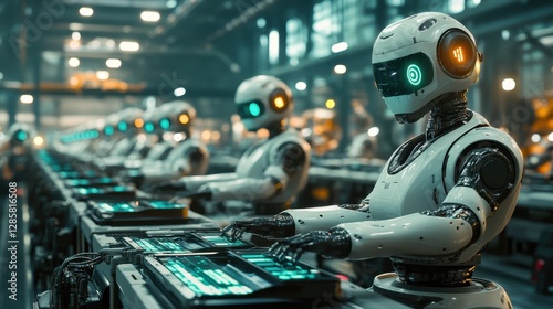 Futuristic View of Advanced Robots Engaged in Efficient Waste Recycling Operations in a High-Tech Industrial Environment