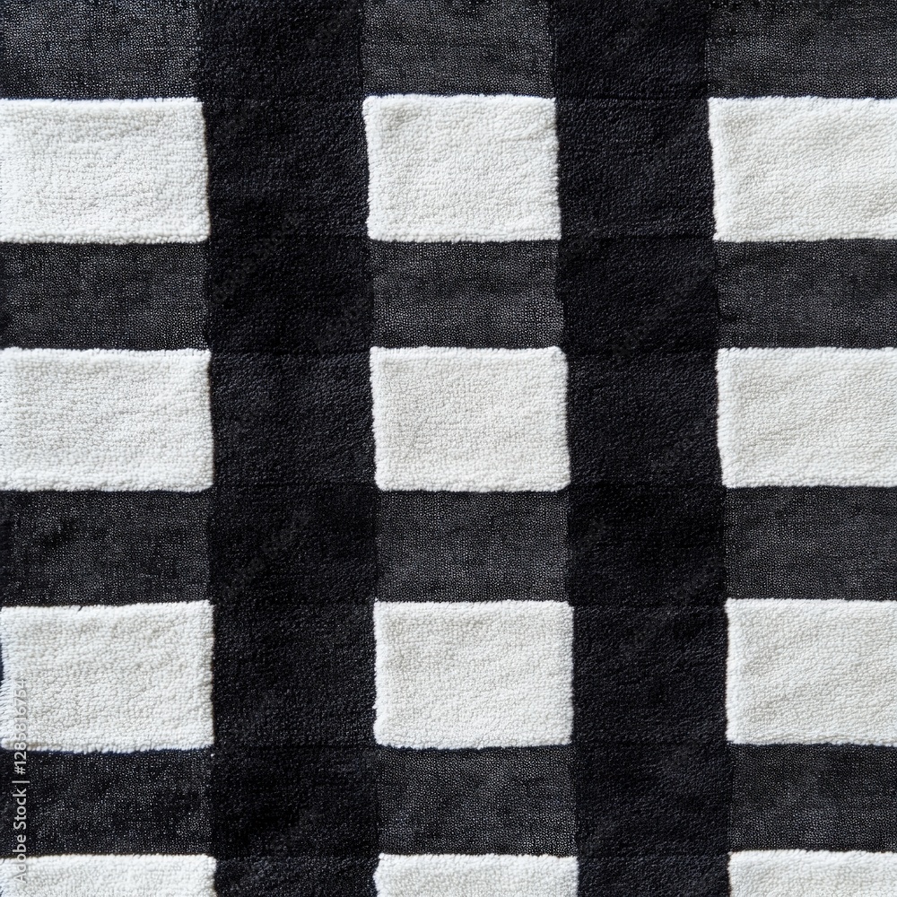 Black and White Geometric Pattern on Plush Textile Surface