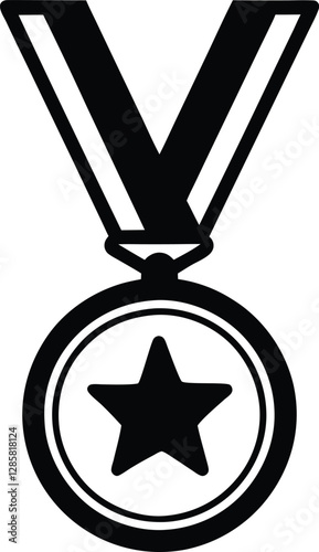 Vector Illustration of a Medal with Ribbon and Star