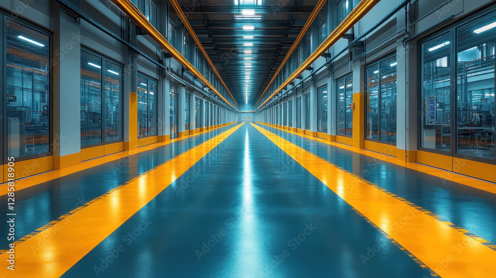 Fototapeta premium A futuristic clean manufacturing space where all operations are controlled via AI