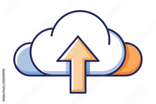 Generate a minimalist illustration of a single, fluffy white cloud with a single upward-pointing arrow piercing it. The style should be simple and clean.
