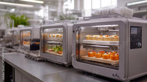 Fototapeta Naklejka Na Ścianę i Meble -  A futuristic food manufacturing plant using 3D printing to create customized meals