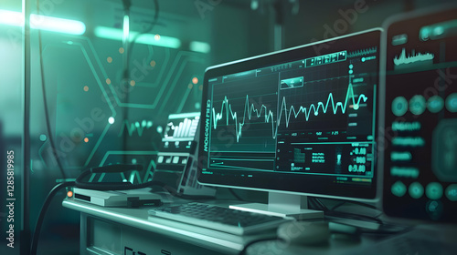 Wallpaper Mural High-tech laboratory workspace with data analysis on screen and futuristic equipment in background Torontodigital.ca