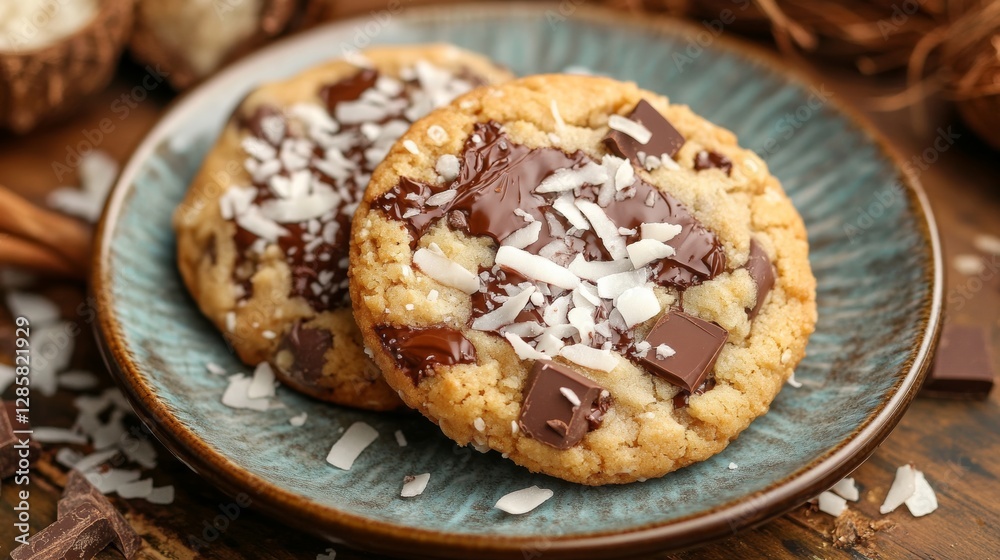 Delicious Coconut Chocolate Chip Cookies With Coconut Flakes Delicious Coconut Chocolate Chip Cookies With Coconut Flakes