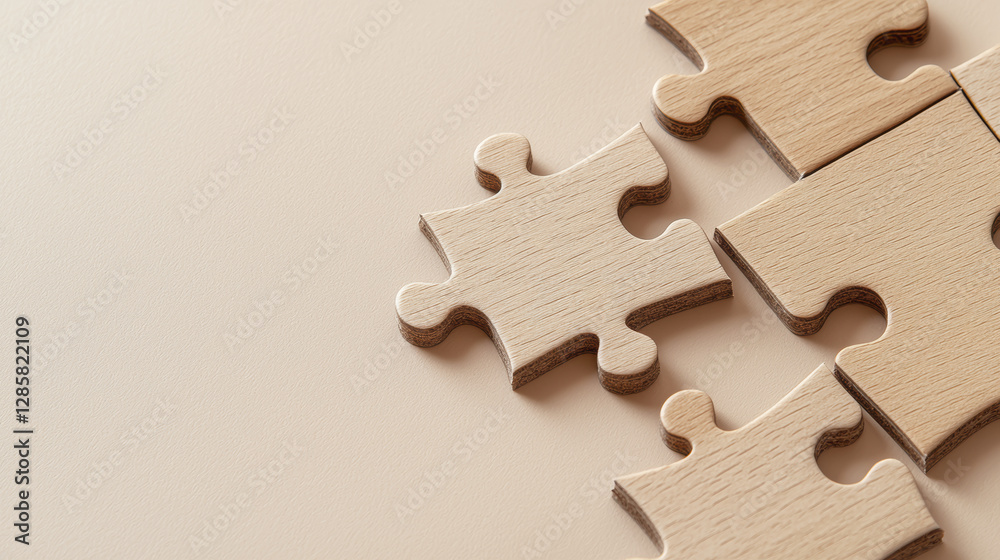 Obraz premium Wooden puzzle pieces on light background, symbolizing connection and creativity