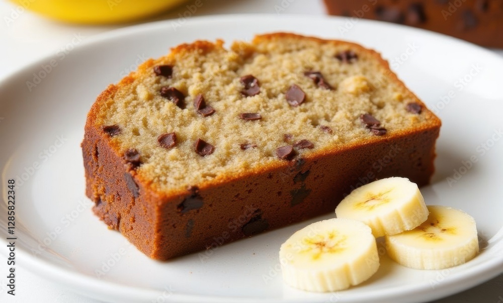 Delicious chocolate chip banana bread slice Delicious chocolate chip banana bread slice