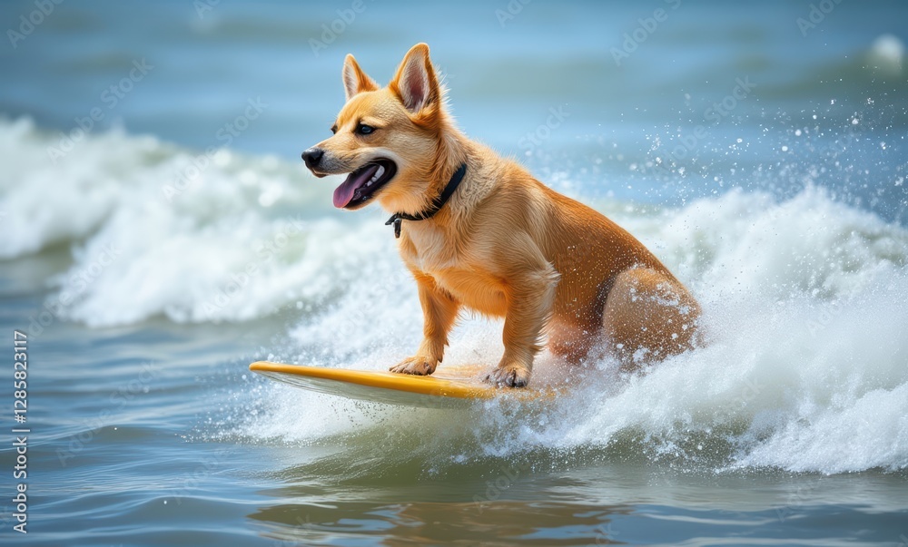 Happy corgi surfing on a wave Happy corgi surfing on a wave