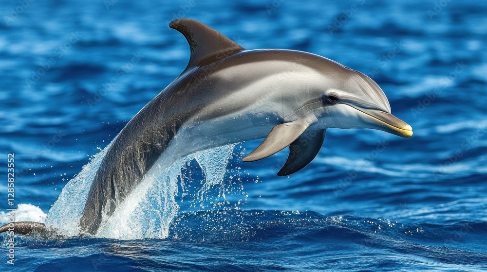 Fototapeta premium Ocean Dolphin Leaping, Deep Blue Water, Wildlife