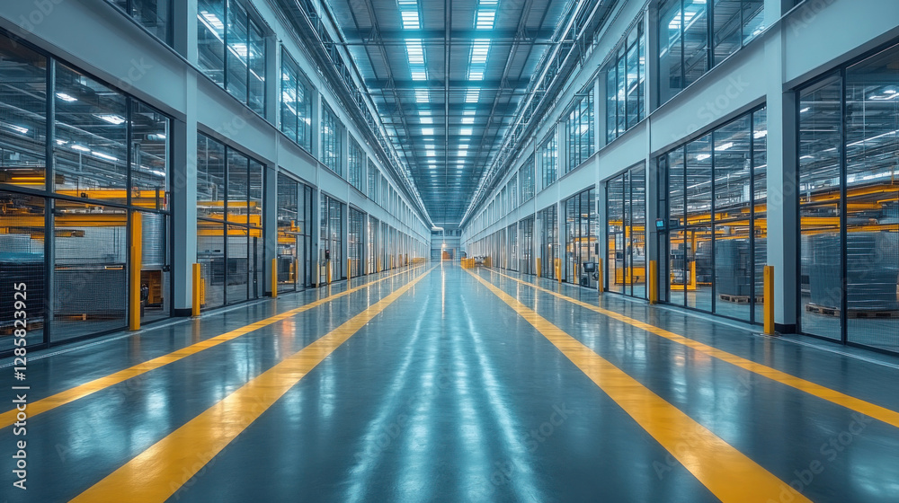 Obraz premium A minimalist-style manufacturing plant with sleek lines, neutral colors, and an open floor plan