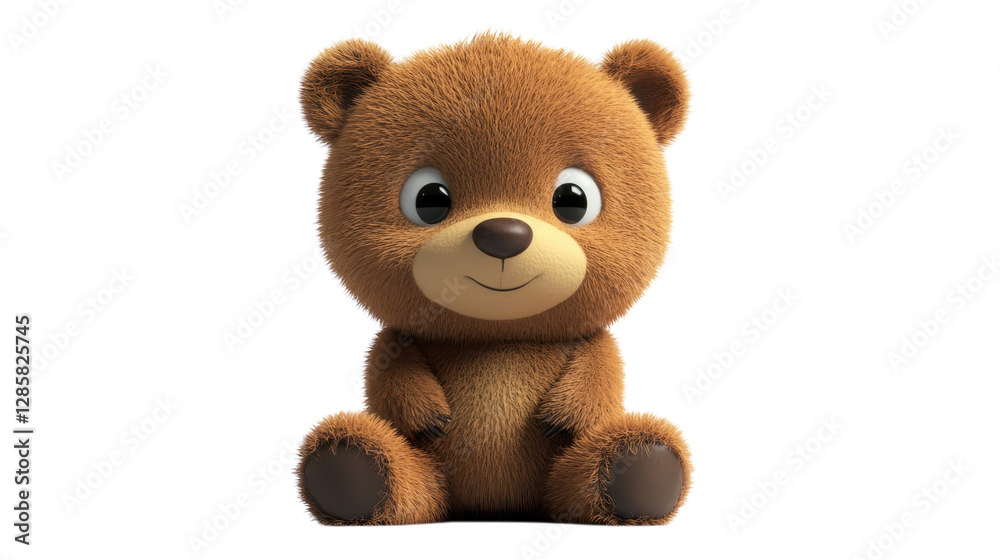 Obraz premium Cute teddy bear plush toy PNG, brown fuzzy stuffed animal clipart isolated on transparent background for kids design
