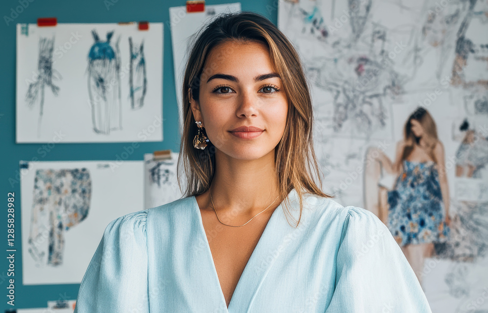 Fototapeta premium Fashion designer in studio creative workspace portrait photography professional environment close-up view style inspiration
