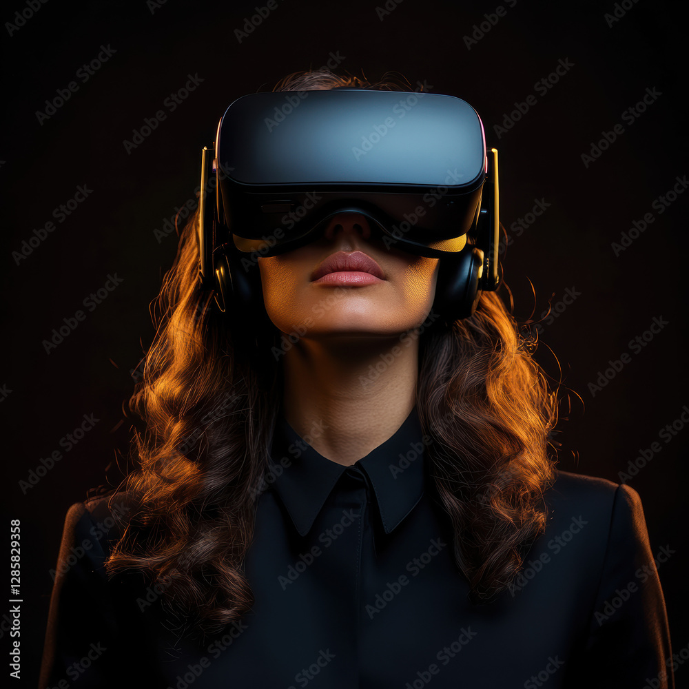 Virtual reality experience studio technology dark environment close-up viewpoint immersive concepts Virtual reality experience studio technology dark environment close-up viewpoint immersive concepts