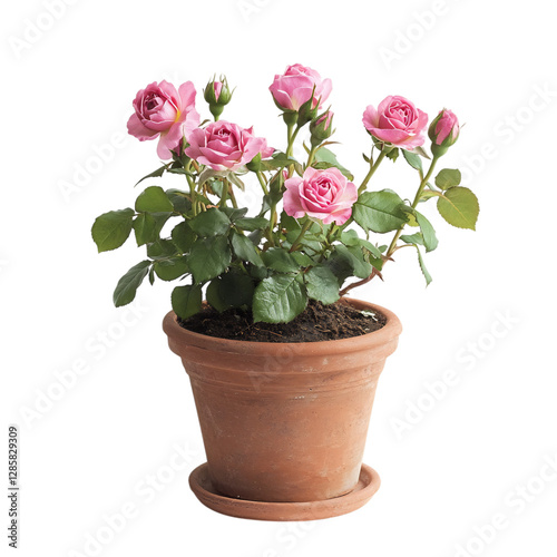 Wallpaper Mural A Miniature Potted Rose Plant with Pink Blooms Isolated on Transparent Background Torontodigital.ca