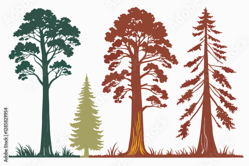 set of Redwood tree silhouette vector illustration