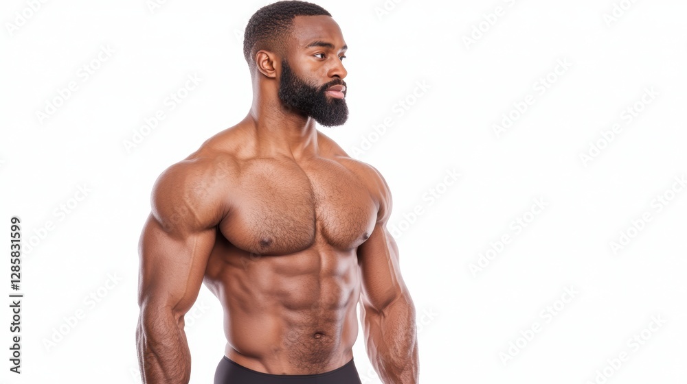 Fototapeta premium Strong and Muscular Man Posing Confidently Against Bright Background in Studio Setting