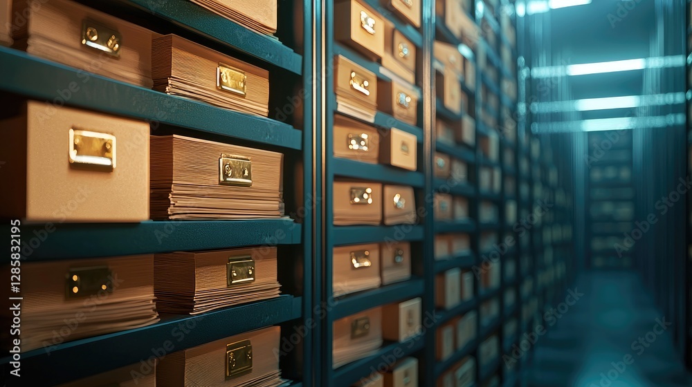 Organized Archive with File Drawers in a Modern Storage Facility Organized Archive with File Drawers in a Modern Storage Facility