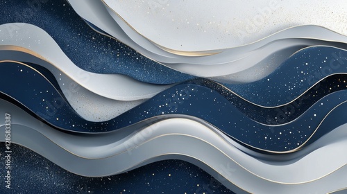 Elegant wavy layered design with flowing colors and a golden trim