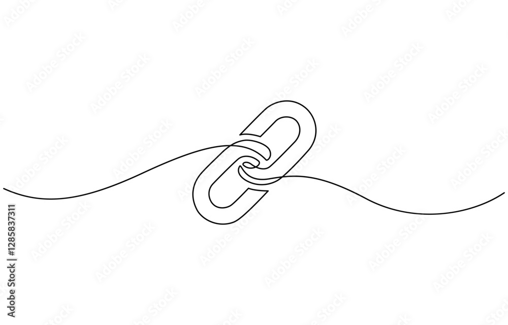Obraz premium One continuous line drawing of a chain. Vector illustration, Continuous single line drawing of link icon Hyperlink chain symbol vector illustration.