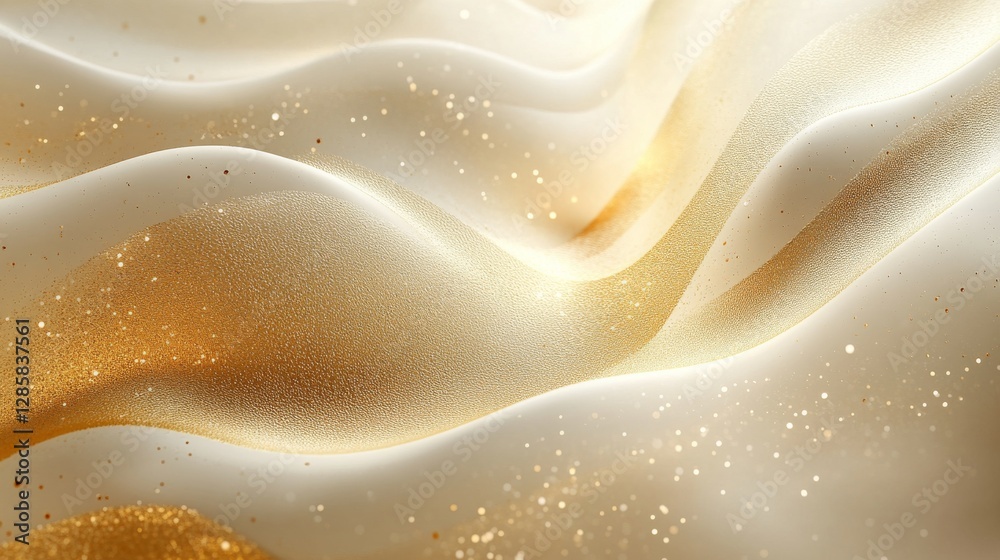 Golden Fabric Waves With Glitter and Subtle Light Effects Golden Fabric Waves With Glitter and Subtle Light Effects