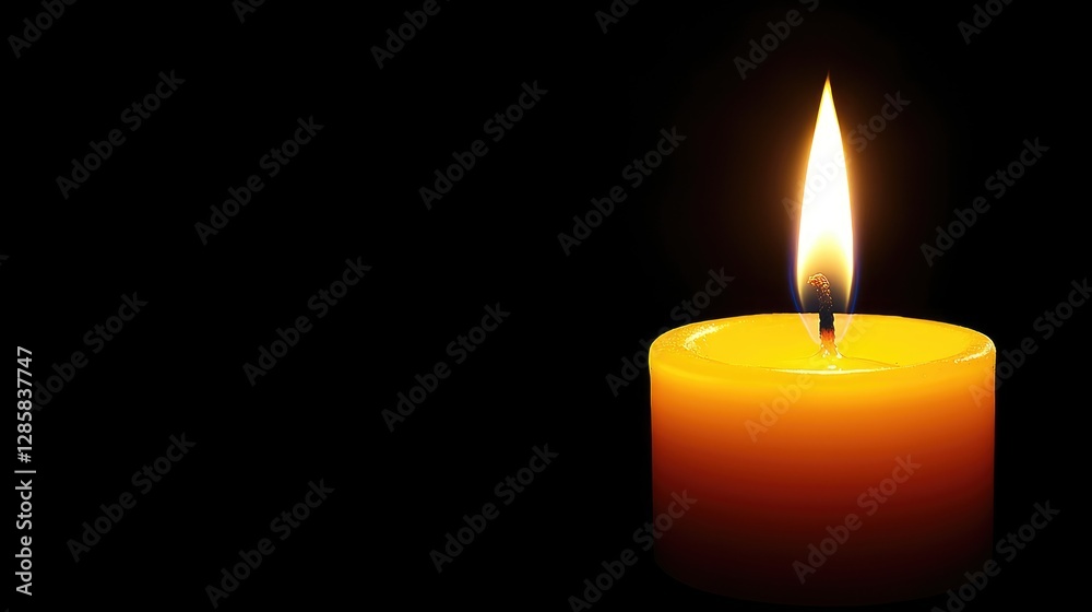 Bright Yellow Candle Flame Glowing in Darkness for Relaxation Mood Bright Yellow Candle Flame Glowing in Darkness for Relaxation Mood